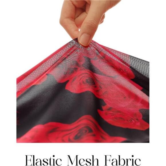 Women's Long Sleeve Fall Dress Bodycon Square Neck Mesh Cocktail Midi Dress - Picture 5 of 6